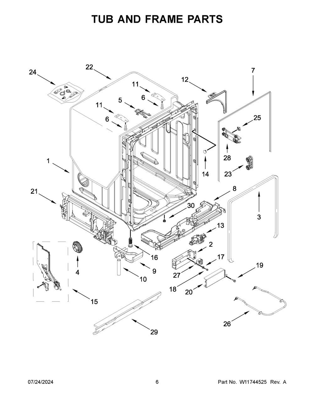 04 - Tub And Frame Parts Diagram and Parts List for KDFE304RPS0  Whirlpool Dishwasher