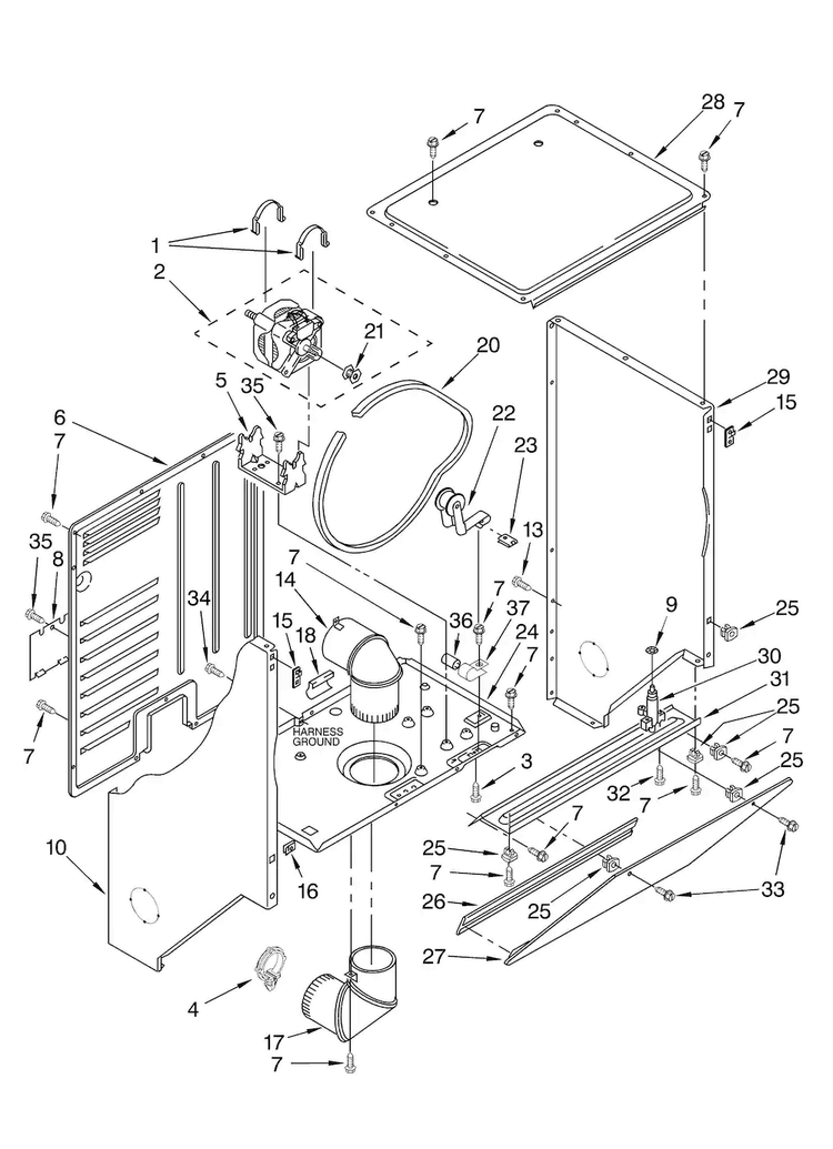 Dryer Cabinet And Motor Parts Diagram and Parts List for 11088752796  Kenmore Washer Dryer Combo