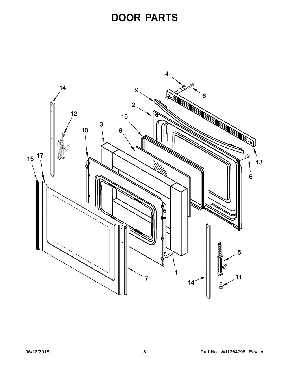 Door Parts Diagram and Parts List for YWFC310S0ES2  Whirlpool Range