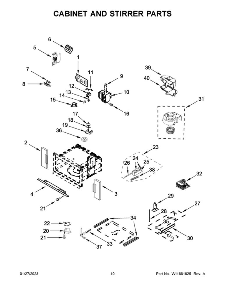 Cabinet And Stirrer Parts Diagram and Parts List for WOC75EC7HS21  Whirlpool Microwave Oven Combo