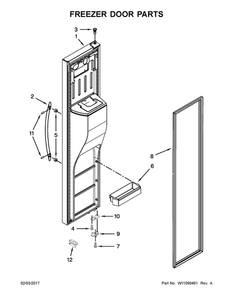 Freezer Door Parts Diagram and Parts List for WRS970CIDE01  Whirlpool Refrigerator