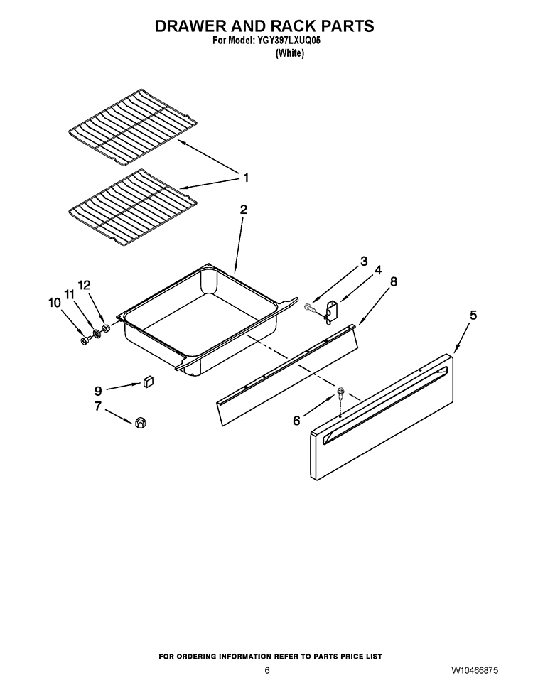 DRAWER AND RACK PARTS Diagram and Parts List for YGY397LXUQ05  Whirlpool Range