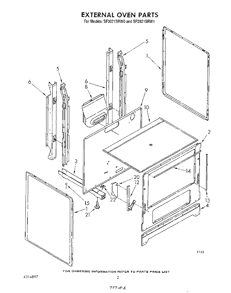 EXTERNAL OVEN Diagram and Parts List for SF3021SRW1  Whirlpool Range