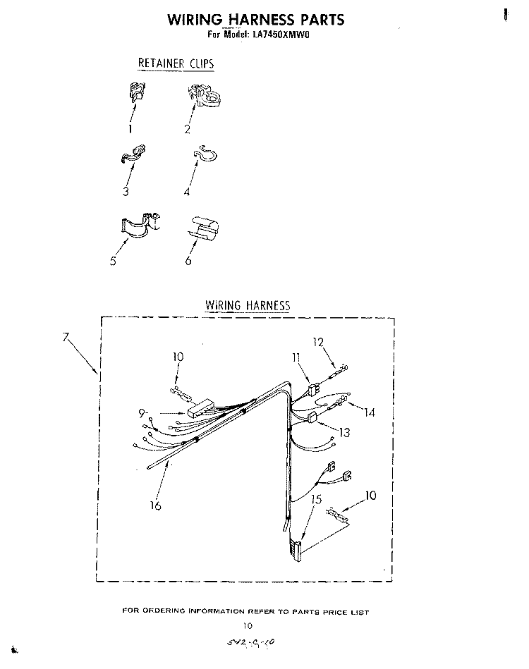 WIRING HARNESS Diagram and Parts List for LA7450XMW0  Whirlpool Washer