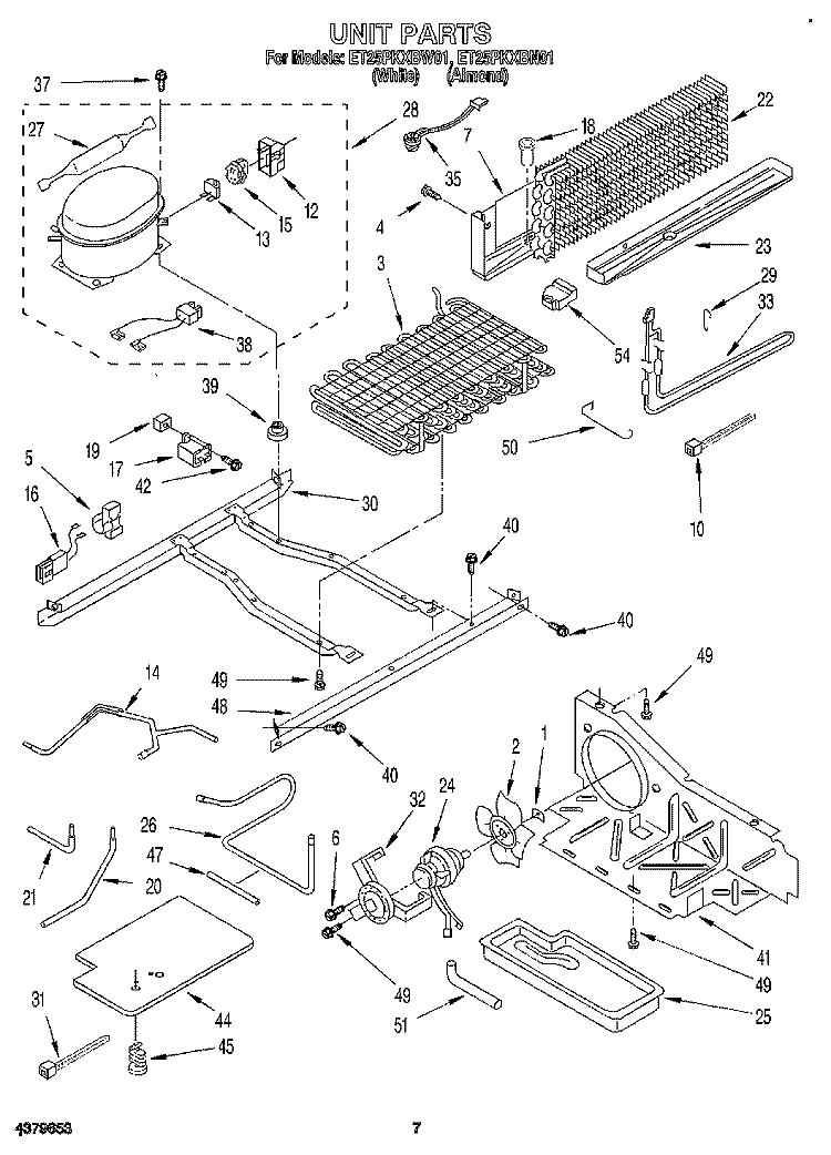 UNIT Diagram and Parts List for ET25PKXBN01  Whirlpool Refrigerator