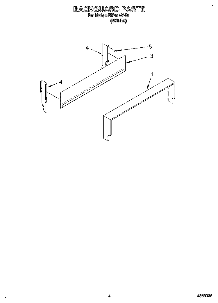 BACKGUARD Diagram and Parts List for FEP210VW5  Roper Range