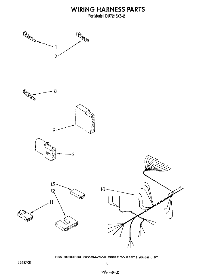WIRING HARNESS Diagram and Parts List for DU7216XS2  Whirlpool Dishwasher