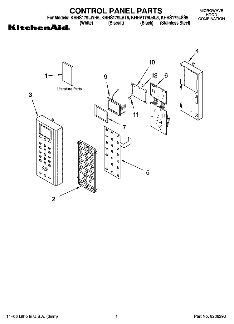 CONTROL PANEL PARTS Diagram and Parts List for KHHS179LWH5  KitchenAid Microwave