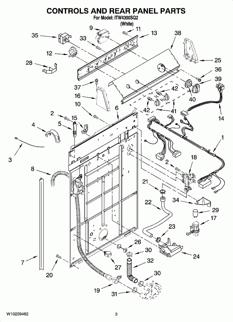 CONTROLS AND REAR PANEL PARTS Diagram and Parts List for ITW4300SQ2  Inglis Washer