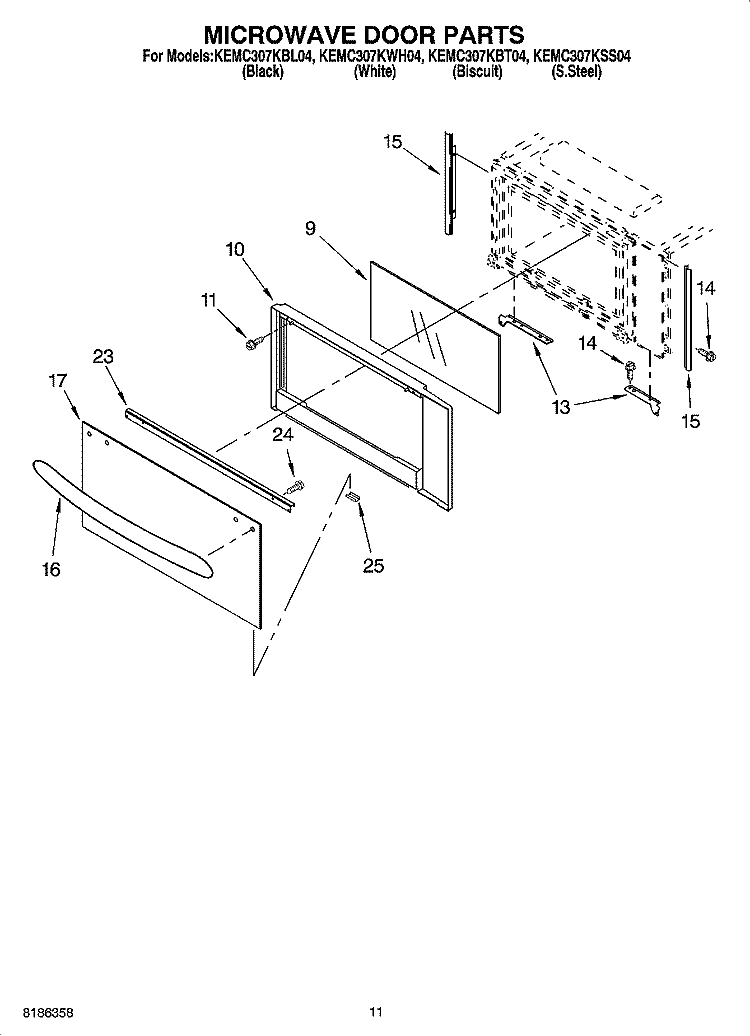 MICROWAVE DOOR PARTS, OPTIONAL PARTS (NOT INCLUDED) Diagram and Parts List for KEMC307KBL04  KitchenAid Microwave Oven Combo