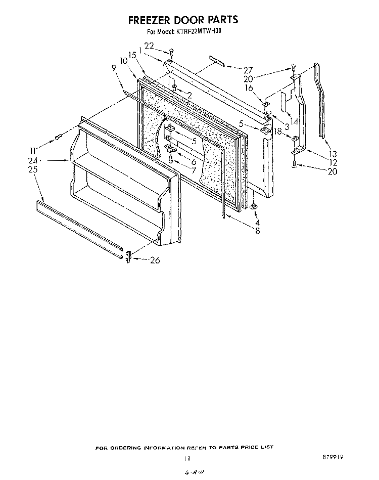 FREEZER DOOR Diagram and Parts List for KTRF22MTAL00  Whirlpool Refrigerator