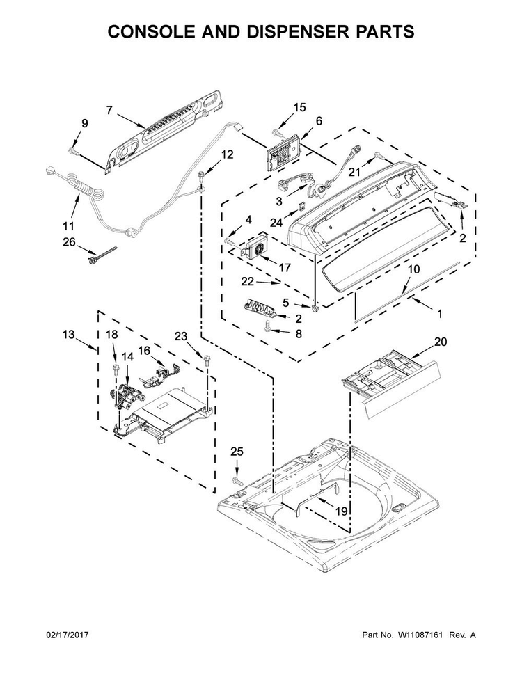 Console And Dispenser Parts Diagram and Parts List for WTW7300DW2  Whirlpool Washer