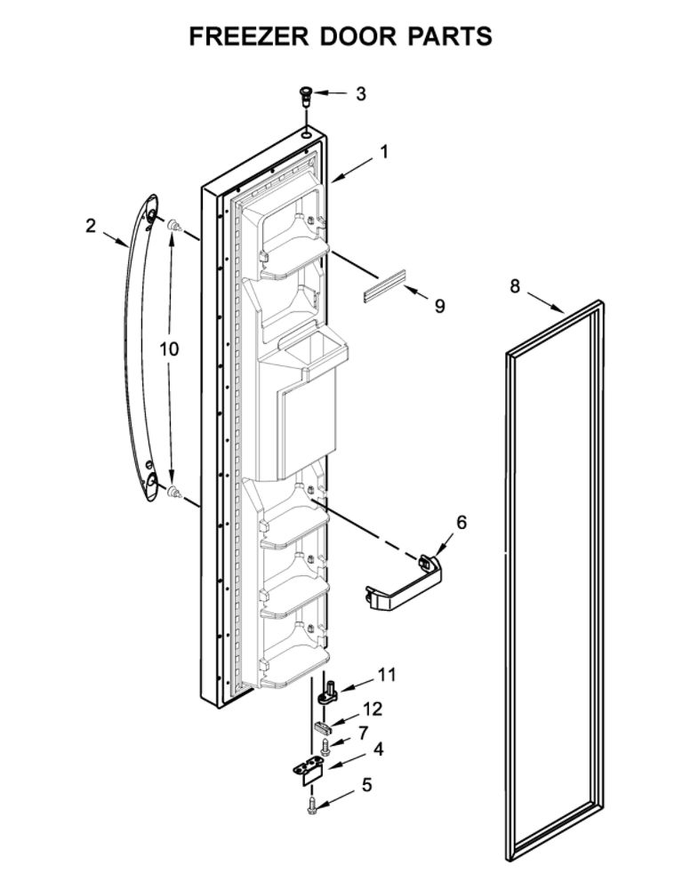Freezer Door Parts Diagram and Parts List for 10650049714  Kenmore Refrigerator