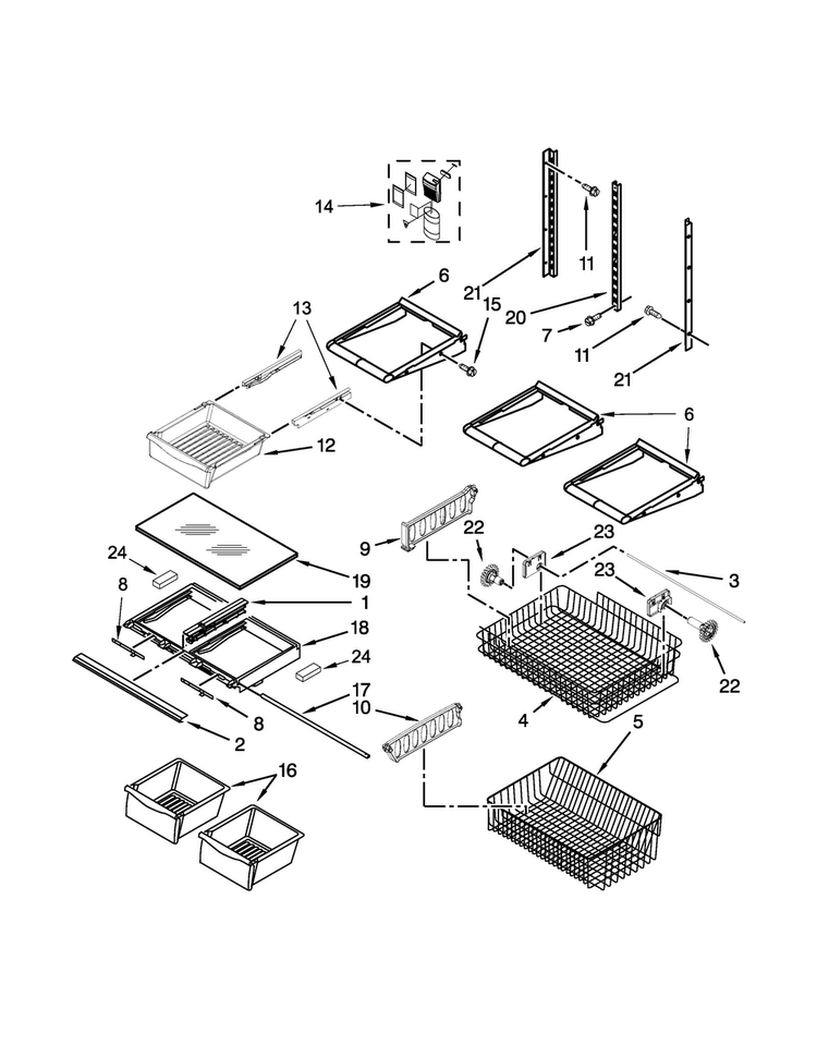 Shelf Parts Diagram and Parts List for WRB329LFBM00  Whirlpool Refrigerator