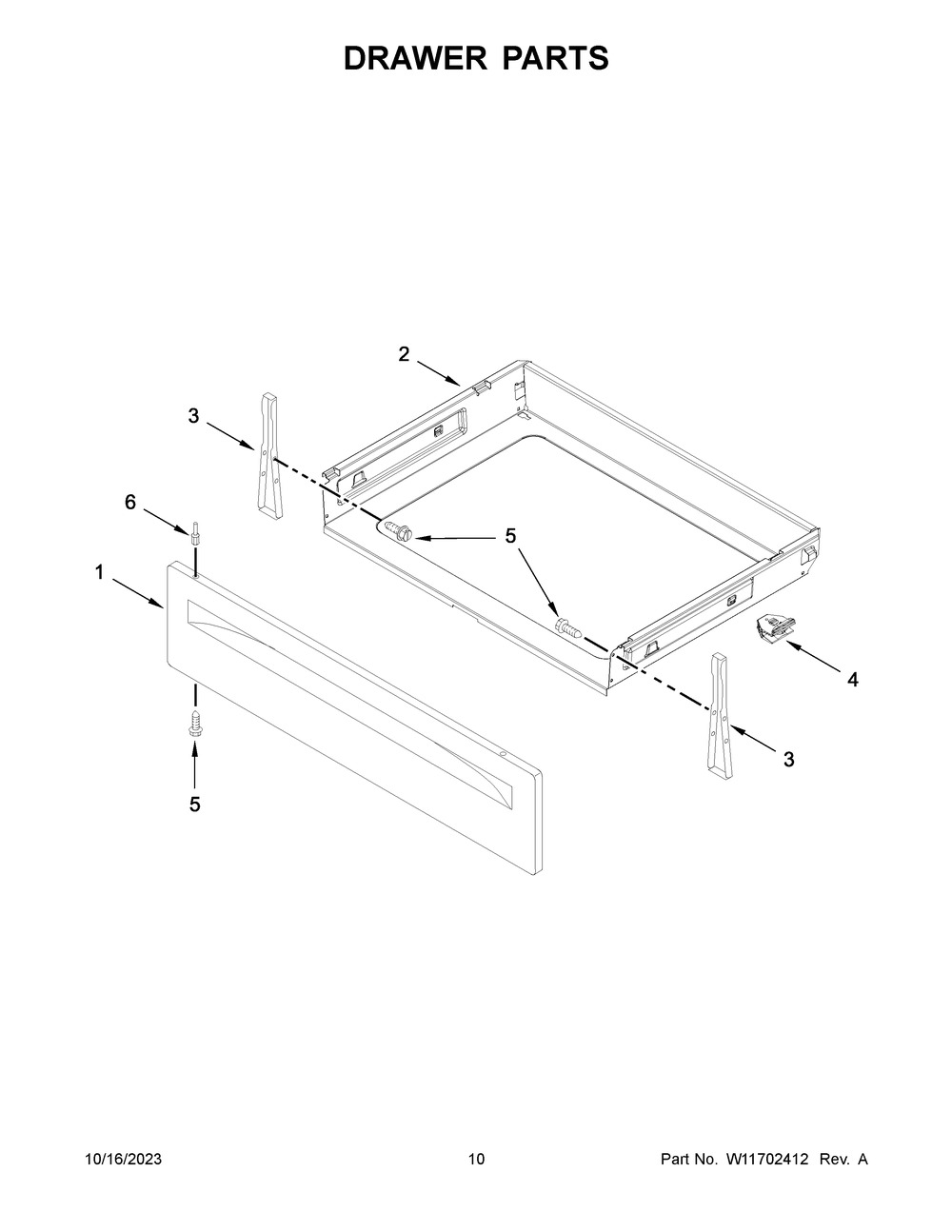 Drawer Parts Diagram and Parts List for WFE525S0JW4  Whirlpool Range