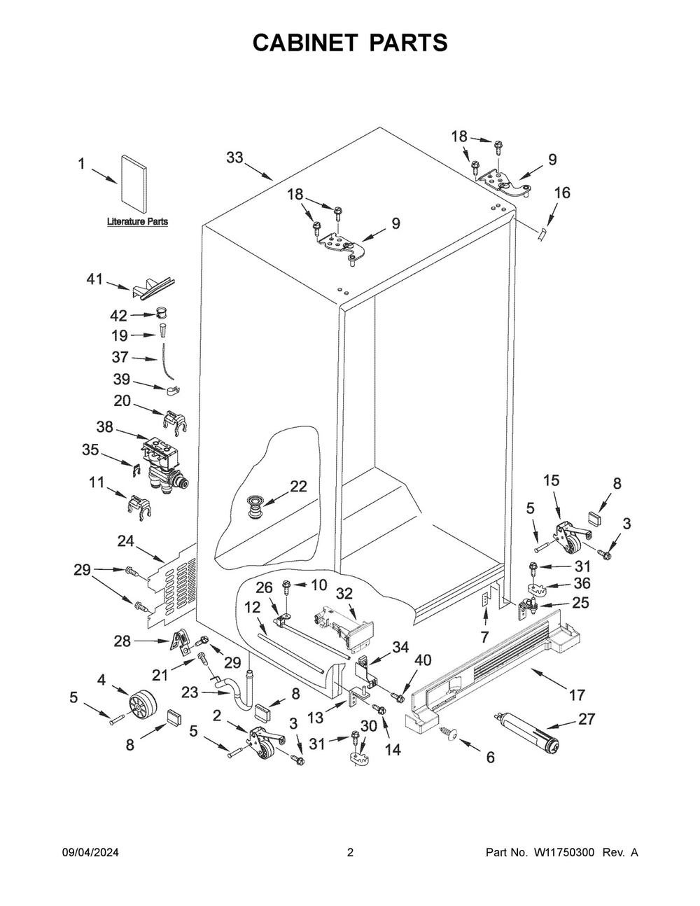 02 - Cabinet Parts Diagram and Parts List for ASI2175GRS10  Whirlpool Refrigerator