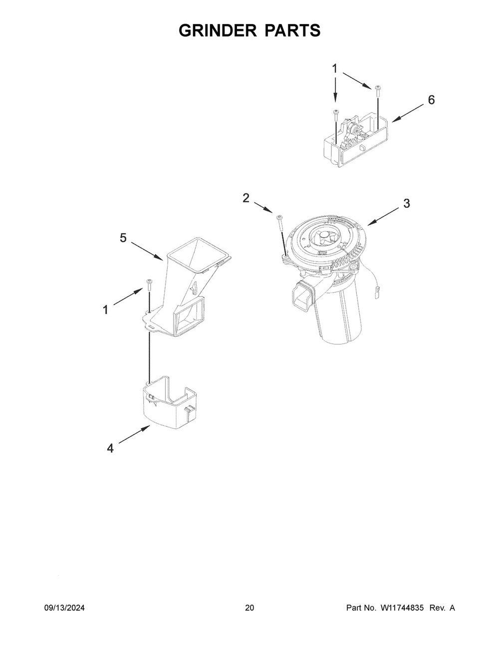 11 - Grinder Parts Diagram and Parts List for 5KES8556ESX0  Whirlpool Coffee Maker