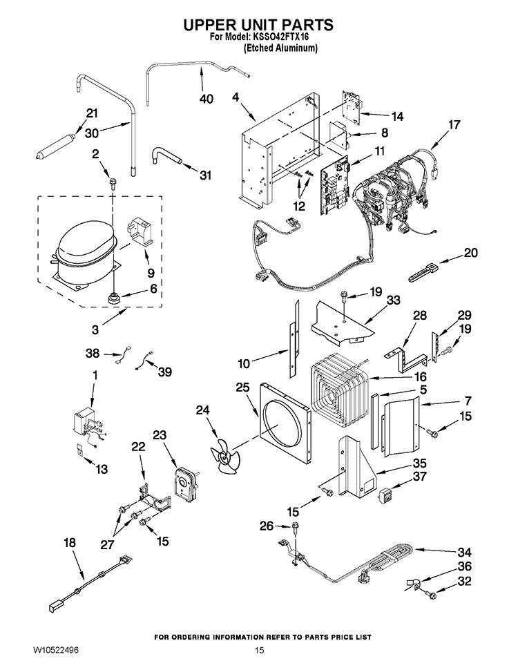 UPPER UNIT PARTS Diagram and Parts List for KSSO42FTX16  KitchenAid Refrigerator