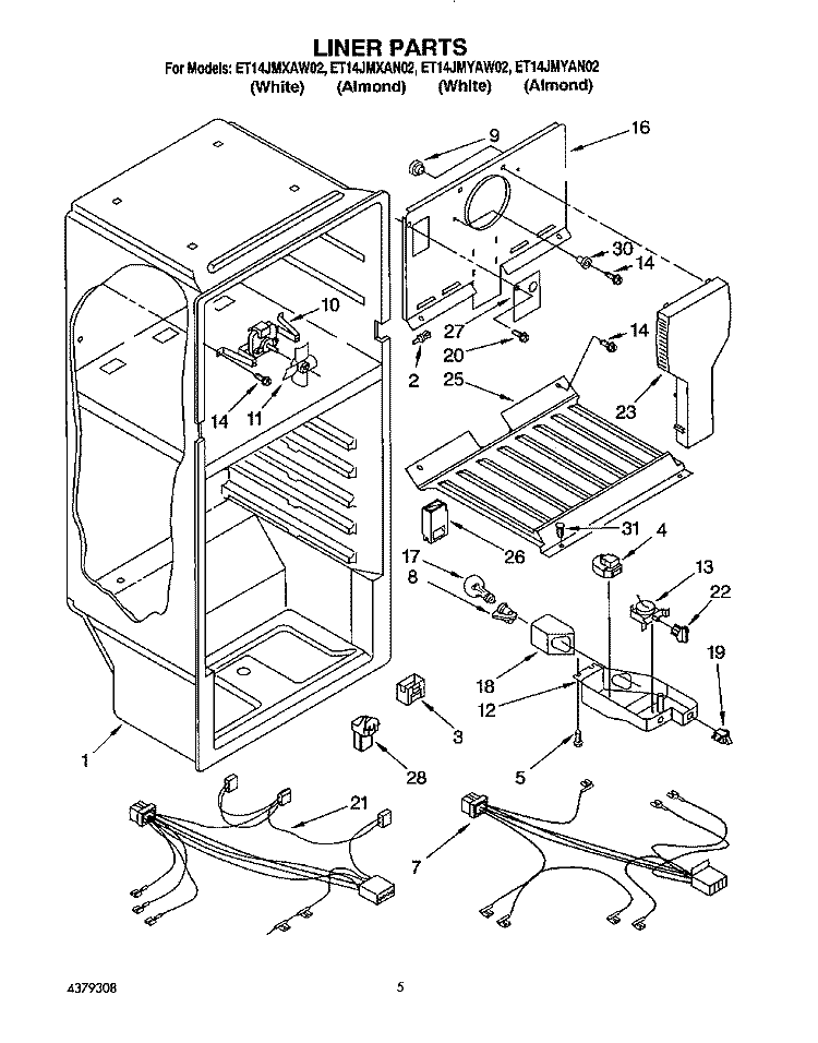 LINER, LIT/OPTIONAL Diagram and Parts List for ET14JMXAN02  Whirlpool Refrigerator