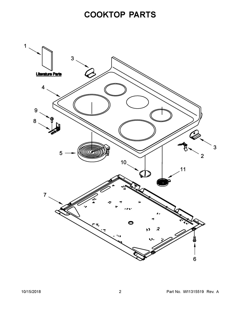 Cooktop Parts Diagram and Parts List for WFE525S0HB1  Whirlpool Range