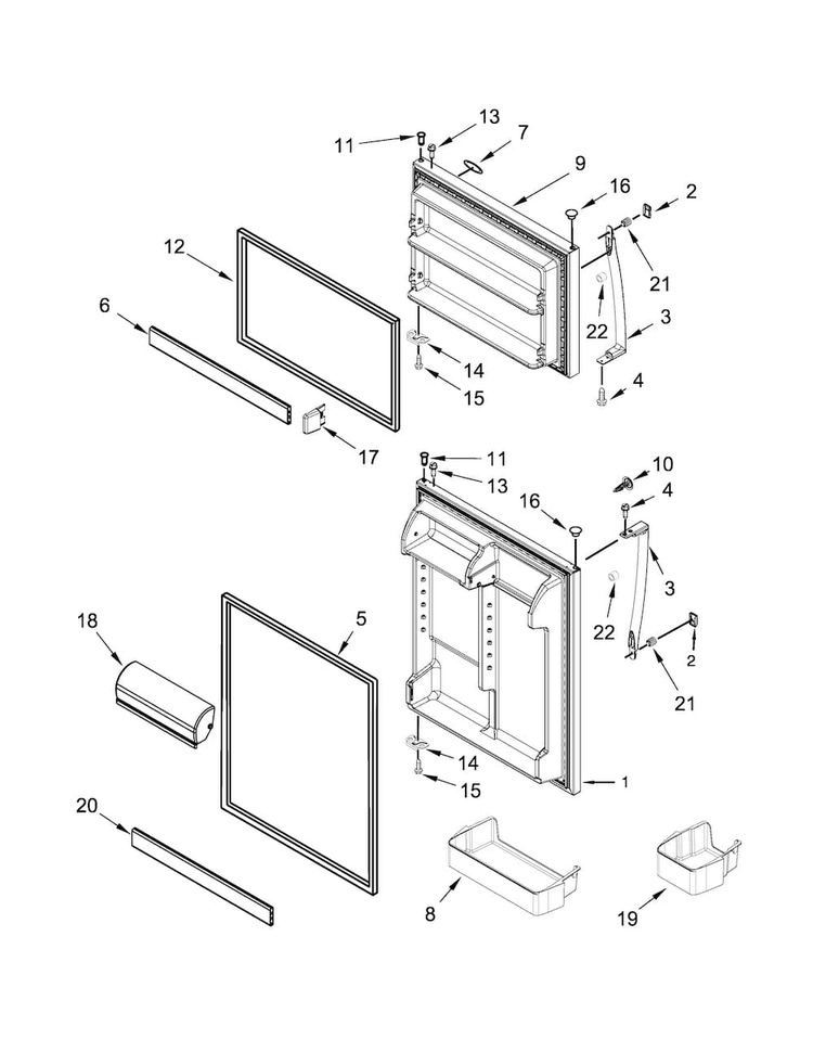 Door Parts Diagram and Parts List for WRT541SZDB00  Whirlpool Refrigerator