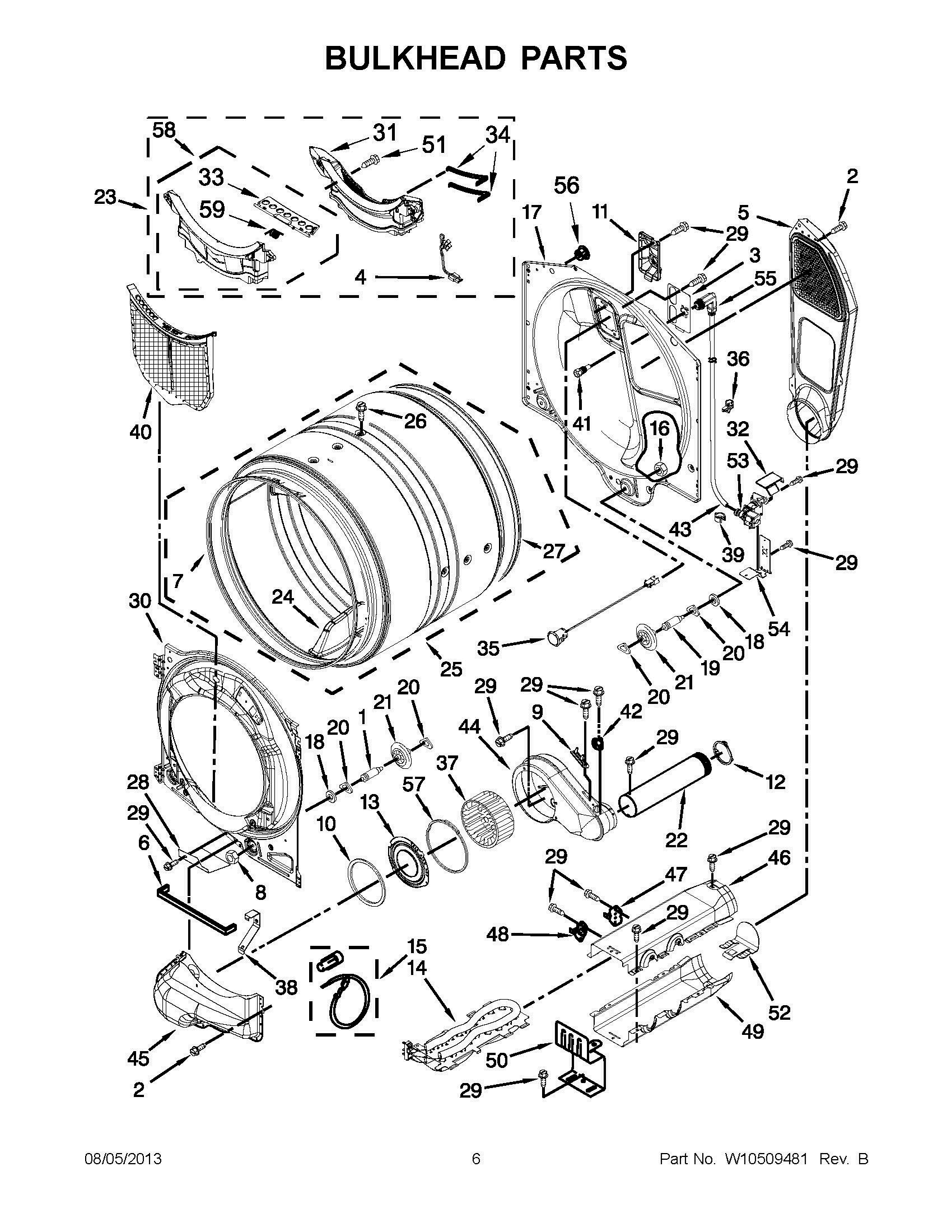 04 - BULKHEAD PARTS Diagram and Parts List for YMED9000YG2  Whirlpool Dryer