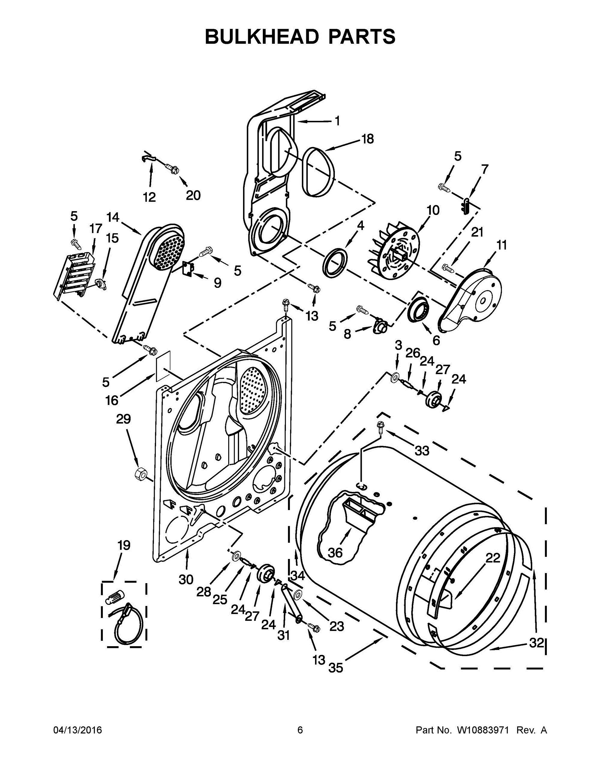 04 - BULKHEAD PARTS Diagram and Parts List for YWED4916FW0  Whirlpool Dryer