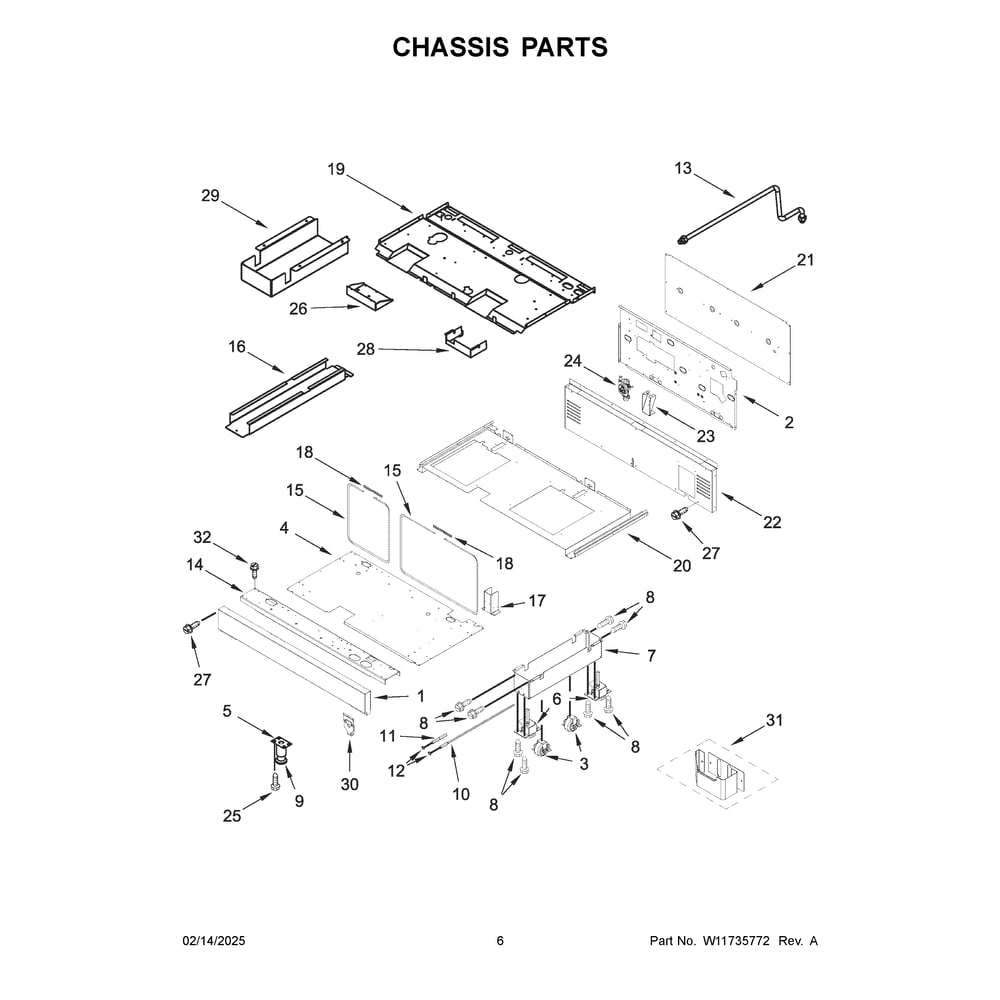 Chassis Parts Diagram and Parts List for KFDC558JPA03  KitchenAid Range