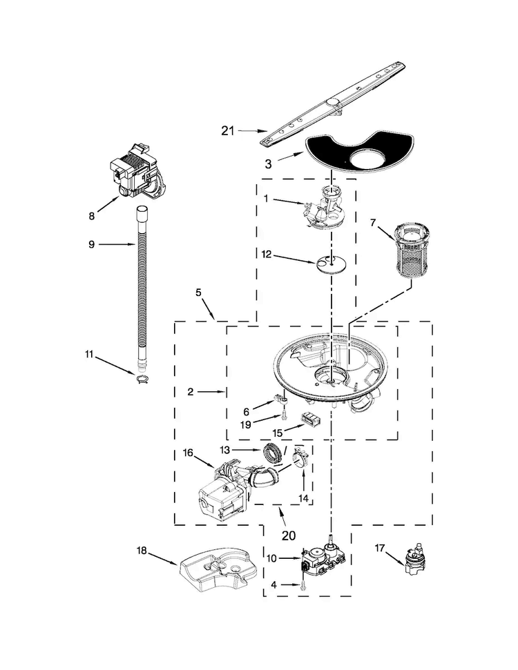 Pump And Motor Parts Diagram and Parts List for WDT790SLYW2  Whirlpool Dishwasher