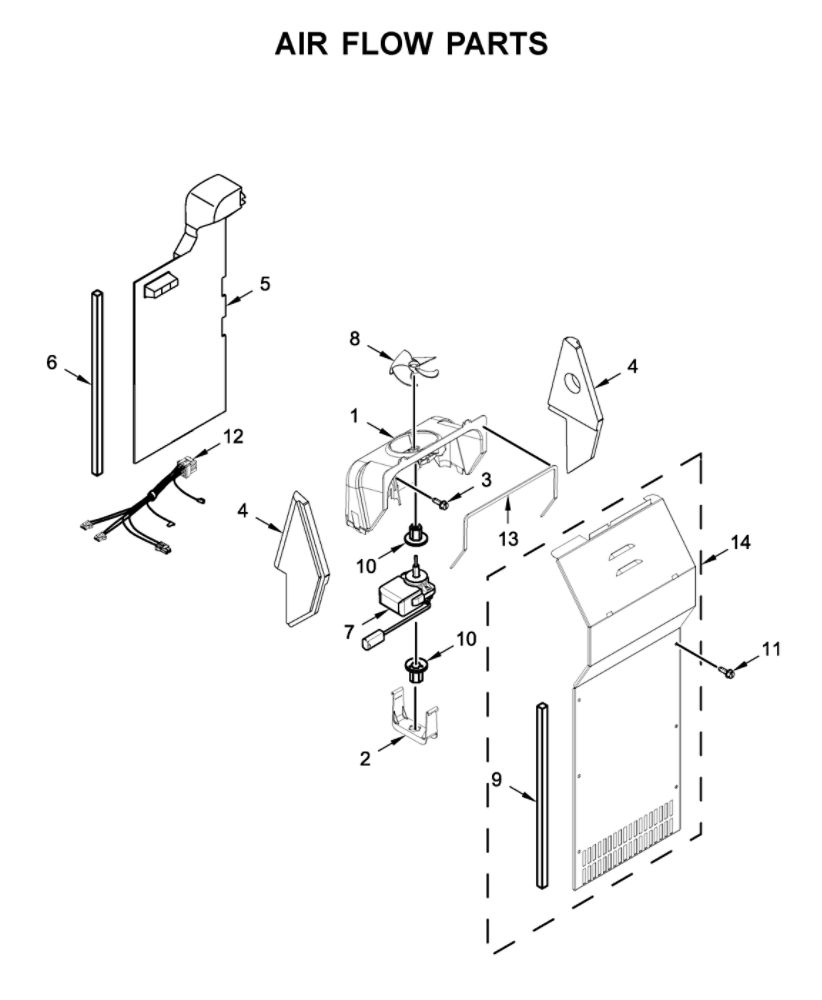 Air Flow Parts Diagram and Parts List for WRS315SDHT04  Whirlpool Refrigerator
