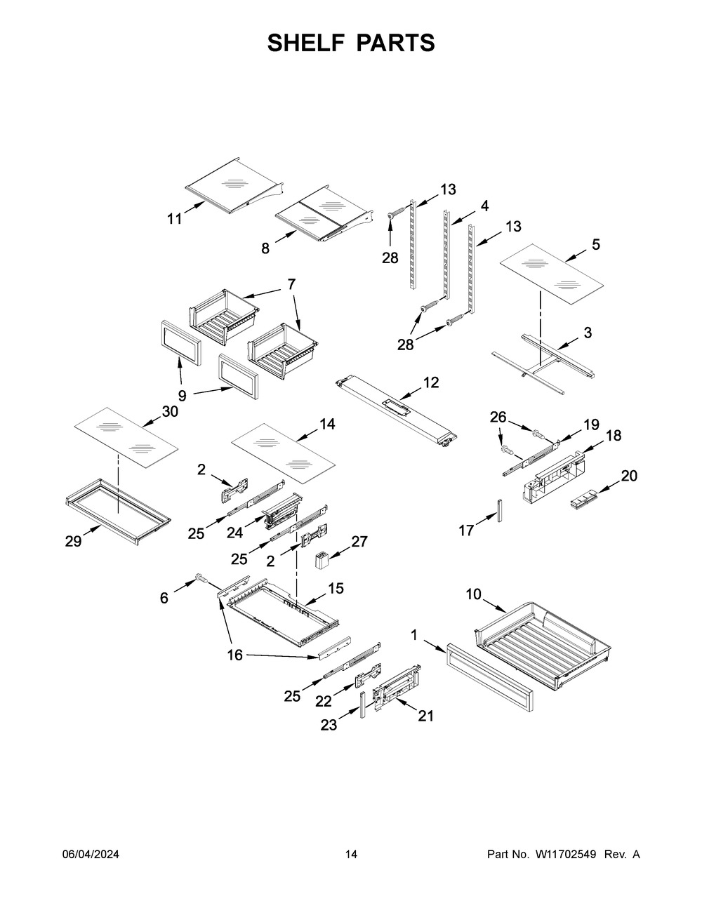 Shelf Parts Diagram and Parts List for KRFF577KPS03  KitchenAid Refrigerator