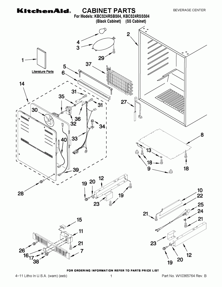 CABINET PARTS Diagram and Parts List for KBCS24RSSS04  KitchenAid Wine and Beverage Cooler