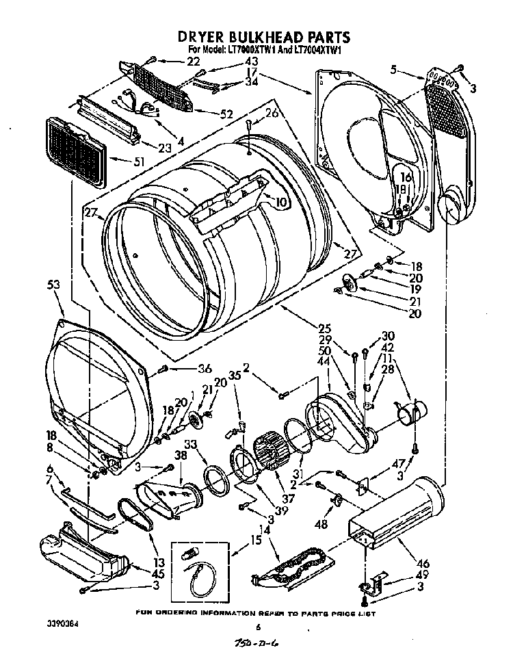 Dryer Bulkhead Diagram and Parts List for LT5004XTW1  Whirlpool Washer Dryer Combo