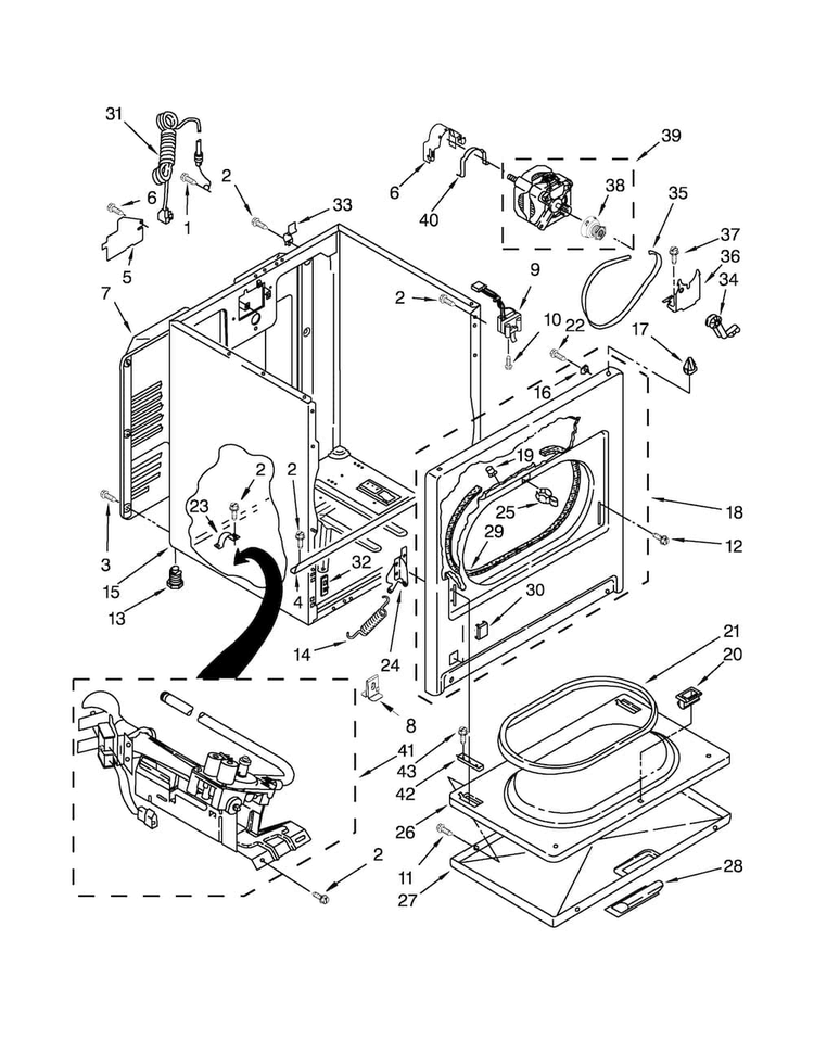 Cabinet Parts Diagram and Parts List for WGD5000DW1  Whirlpool Dryer