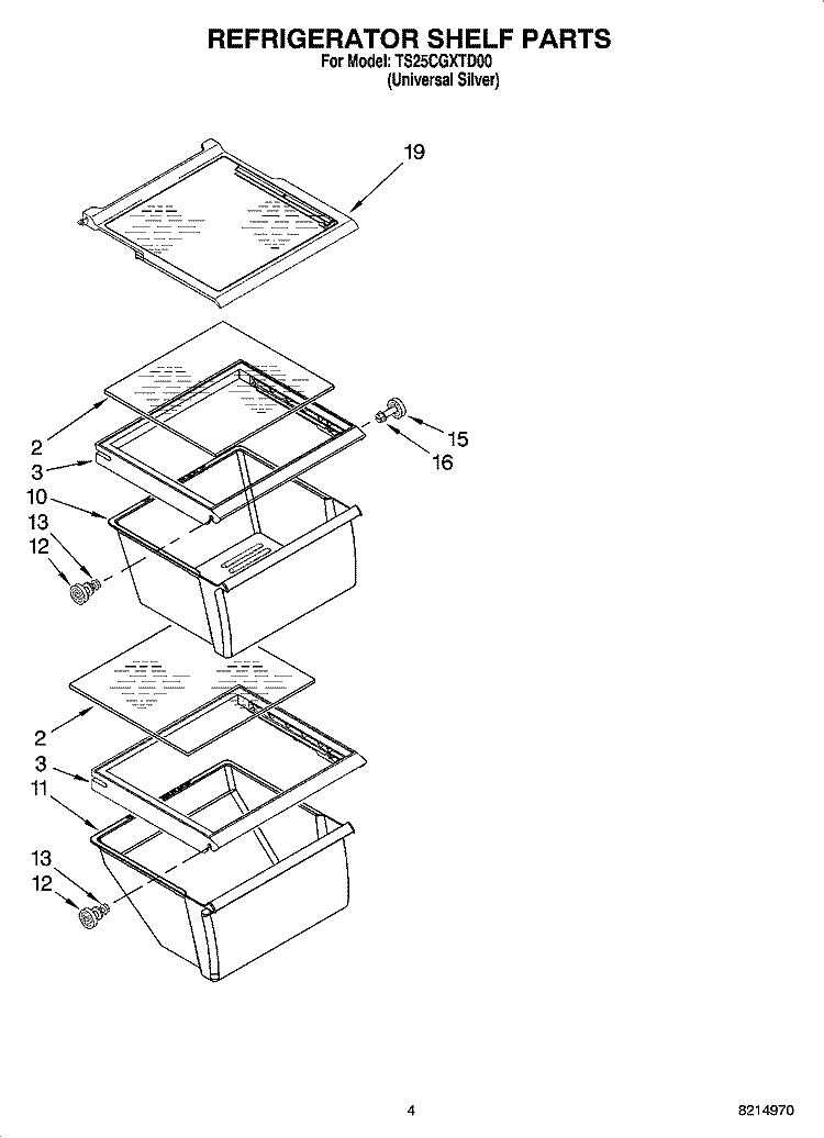 REFRIGERATOR SHELF PARTS Diagram and Parts List for TS25CGXTD00  Estate Refrigerator