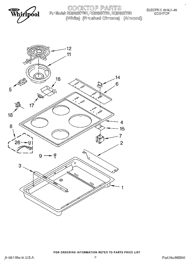 SECTION Diagram and Parts List for RC8200XYN1  Whirlpool Cooktop