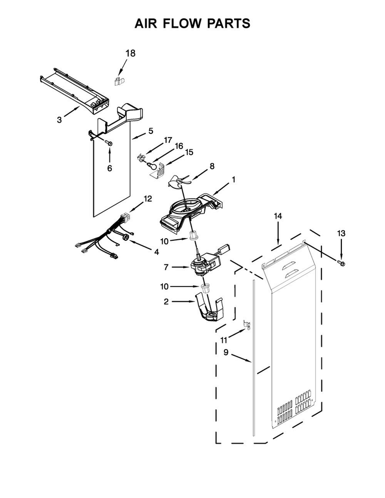 Air Flow Parts Diagram and Parts List for WRS576FIDM02  Whirlpool Refrigerator