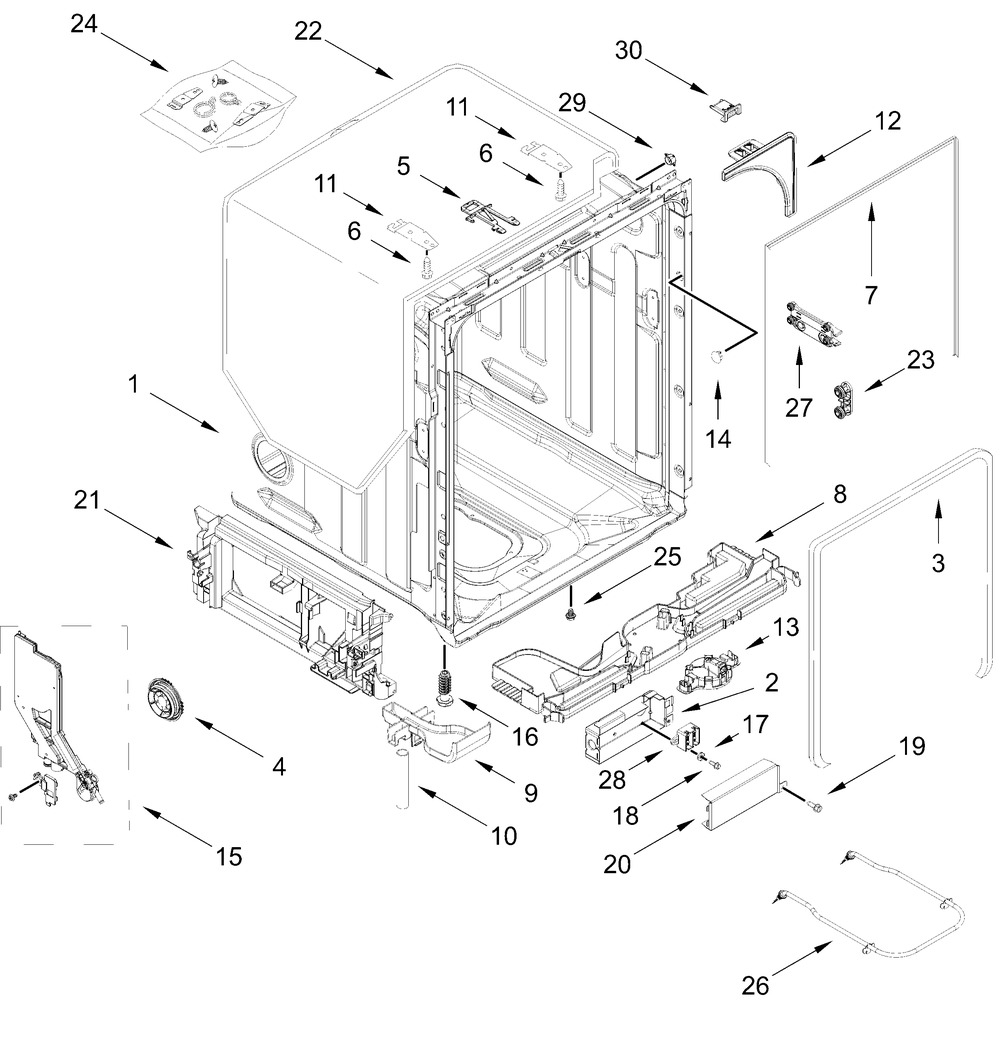 Tub And Frame Parts Diagram and Parts List for WDT751SAPZ2  Whirlpool Dishwasher