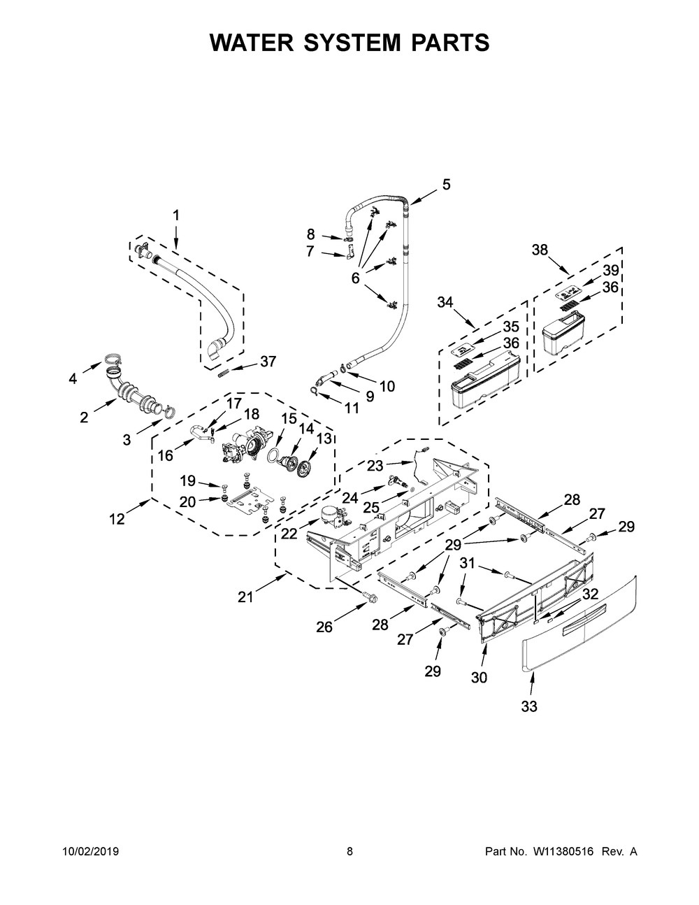 Water System Parts Diagram and Parts List for WFW9620HBK1  Whirlpool Washer