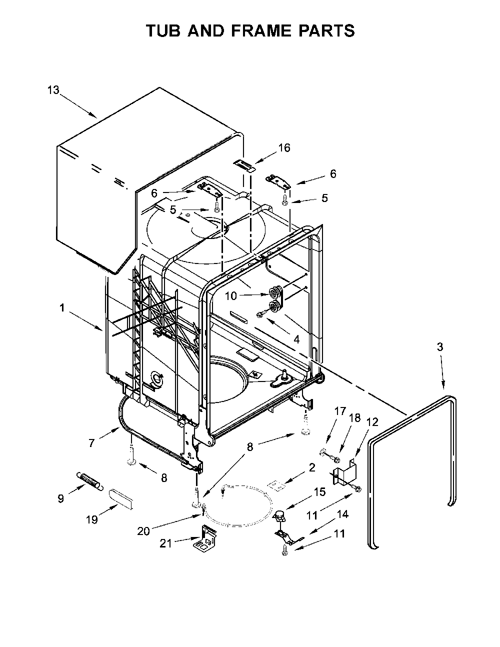 Tub and frame parts Diagram and Parts List for 66513479N413  Kenmore Dishwasher
