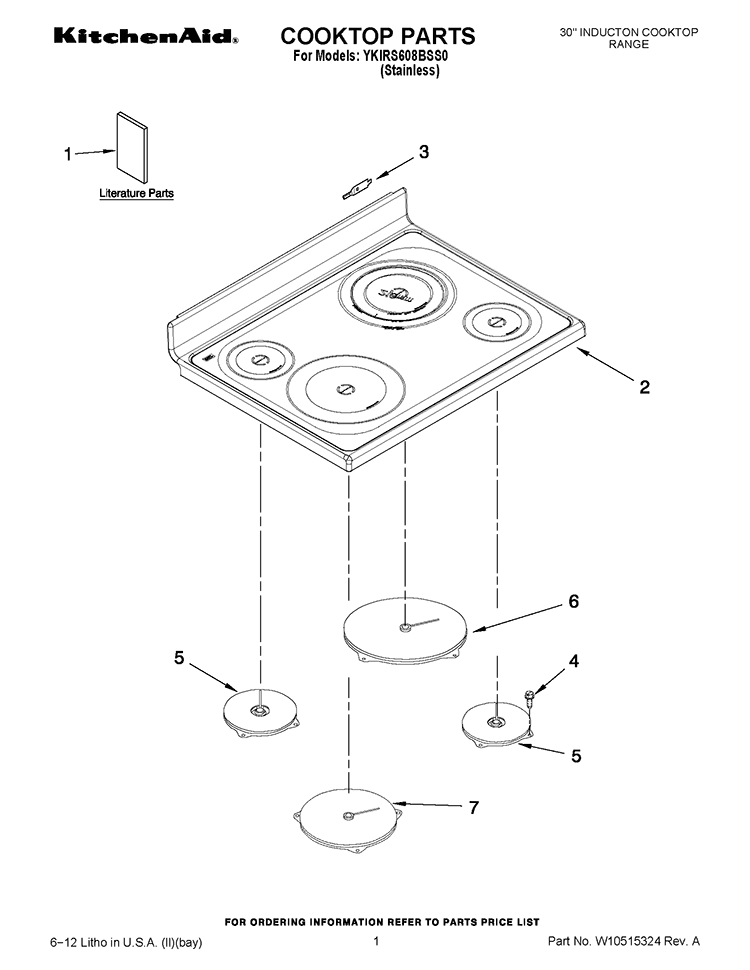 COOKTOP PARTS Diagram and Parts List for YKIRS608BSS0  KitchenAid Range