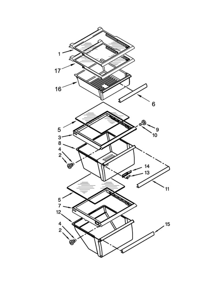 Refrigerator Shelf Parts Diagram and Parts List for 8WRS25KNBF02  Whirlpool Refrigerator