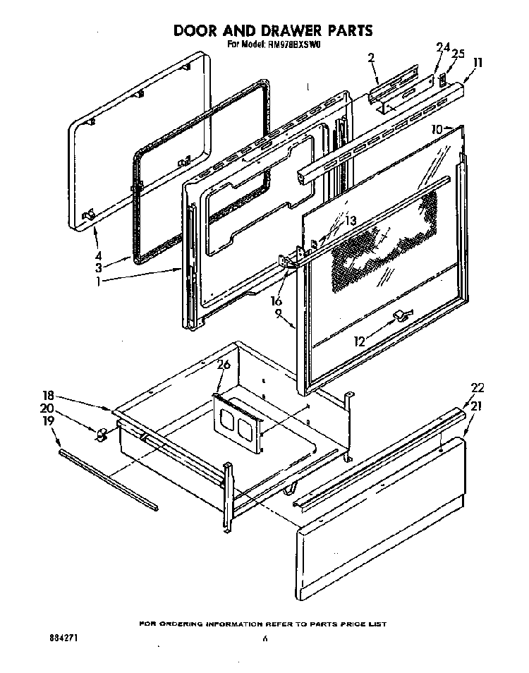 Door And Drawer Diagram and Parts List for RM978BXSN0  Whirlpool Range