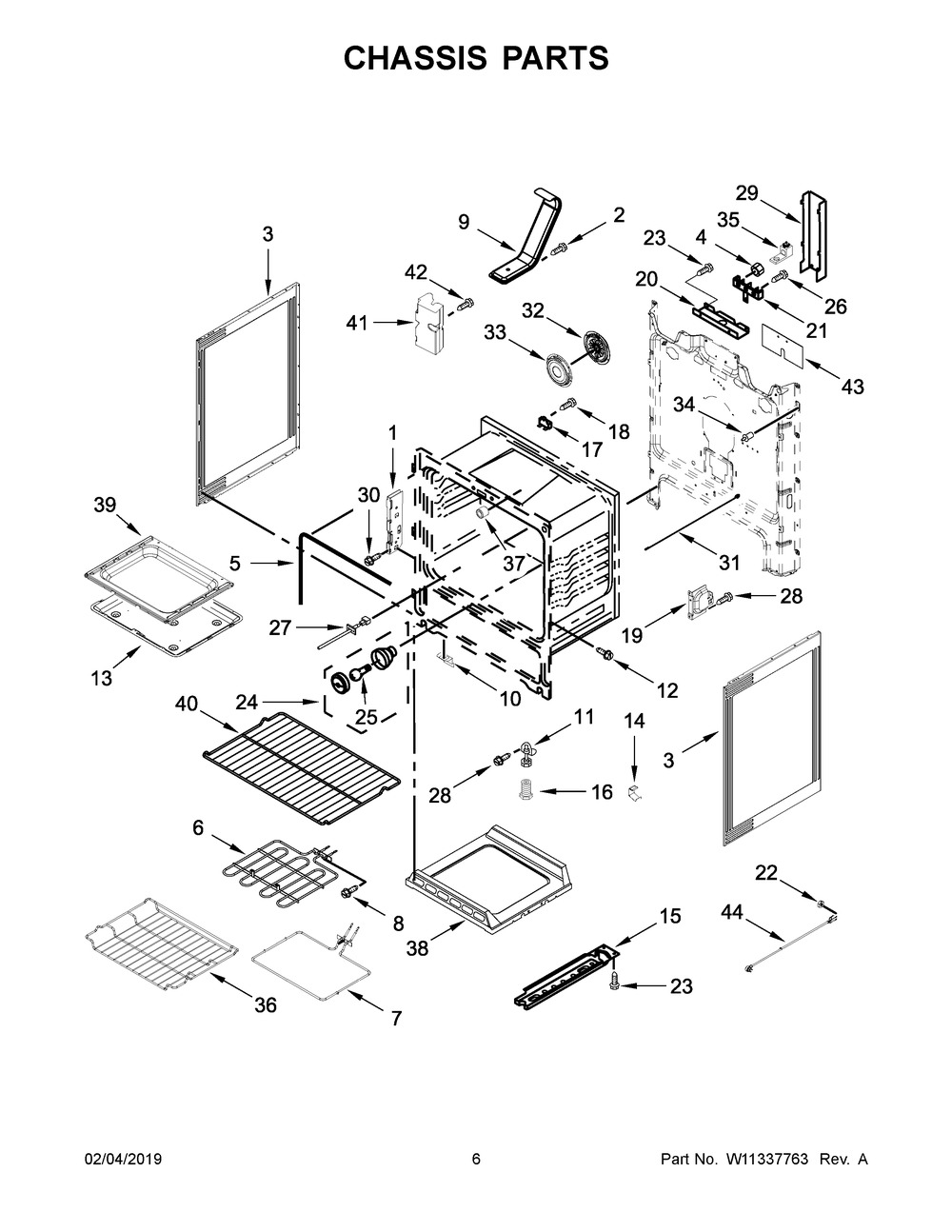 Chassis Parts Diagram and Parts List for YWFE775H0HV1  Whirlpool Range