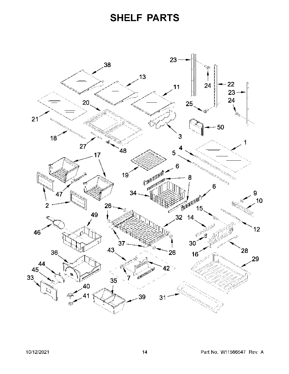 Shelf Parts Diagram and Parts List for KRFC302ESS06  KitchenAid Refrigerator