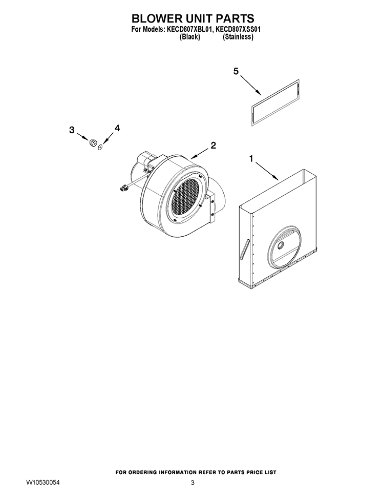 BLOWER UNIT PARTS Diagram and Parts List for KECD807XSS01  KitchenAid Cooktop