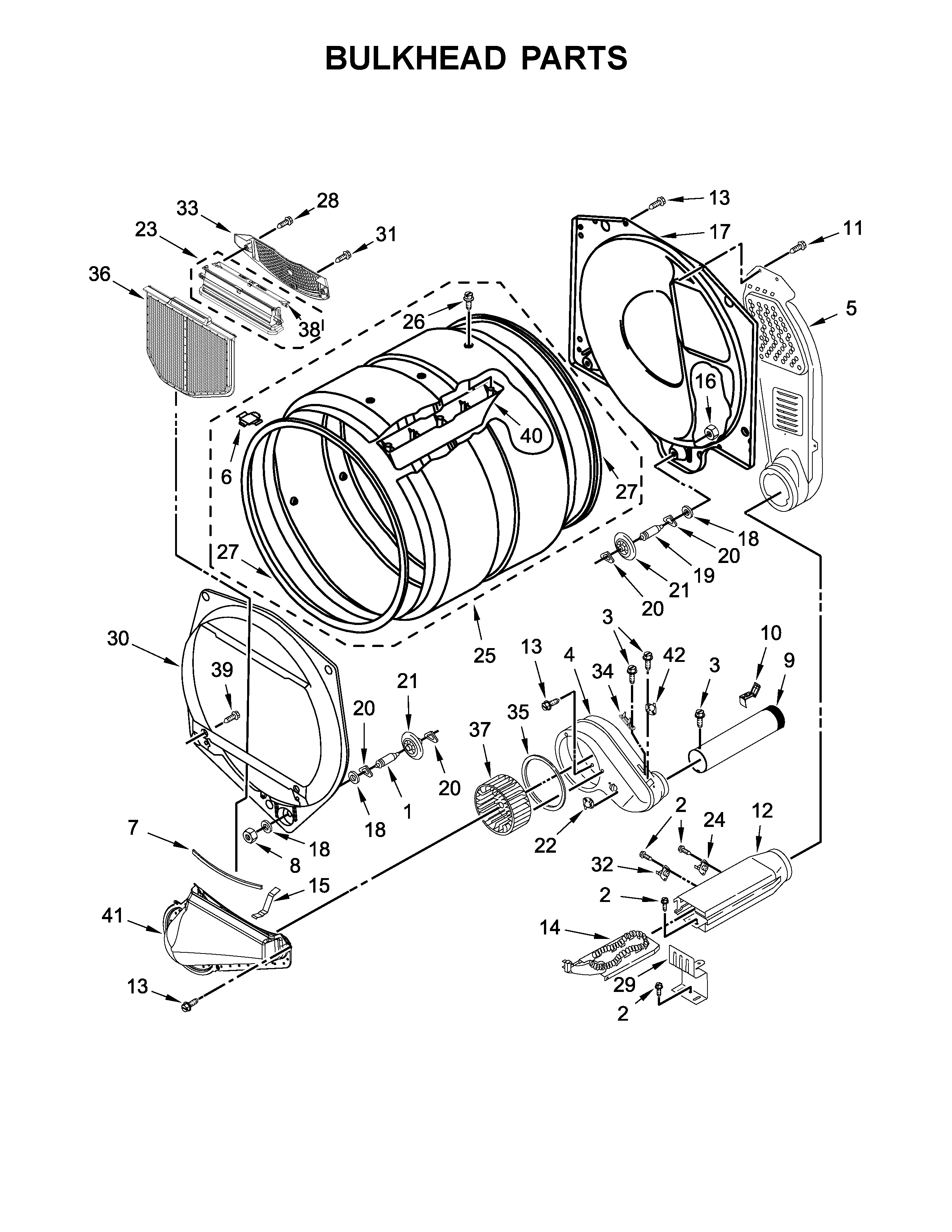 Bulkhead Parts Diagram and Parts List for 11067022710  Kenmore Dryer