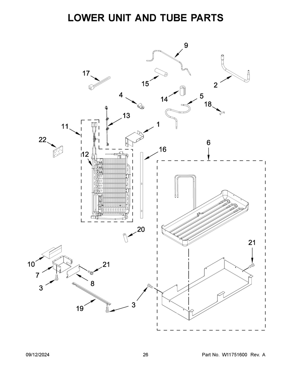 14 - Lower Unit And Tube Parts Diagram and Parts List for KBSD708MBS01  Whirlpool Refrigerator