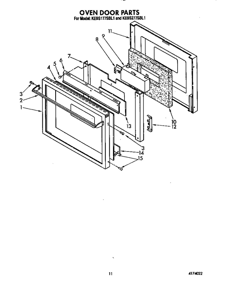 Oven Door Diagram and Parts List for KEBS177SBL1  KitchenAid Wall Oven