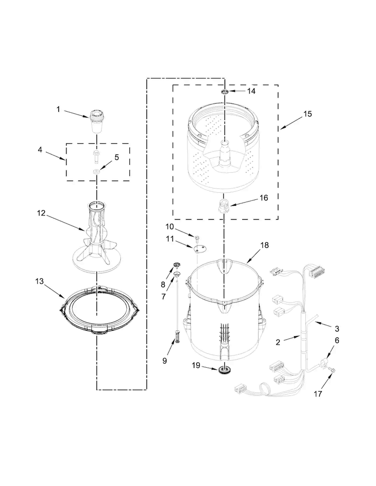 Basket And Tub Parts Diagram and Parts List for 7MWTW1500EM0  Whirlpool Washer